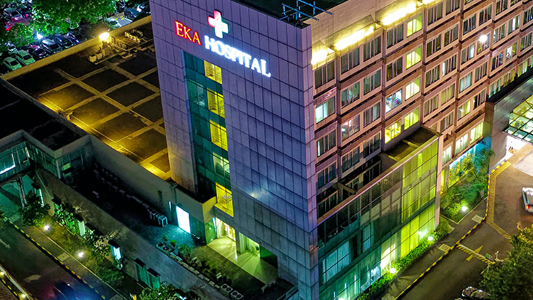 arial view of hospital building at night